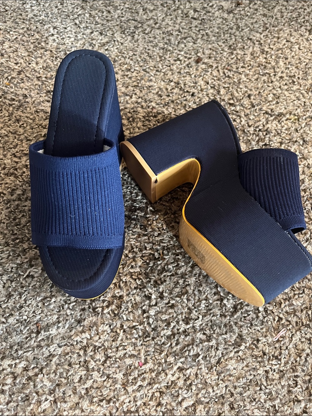 Navy Ribbed Slide Platform Heels